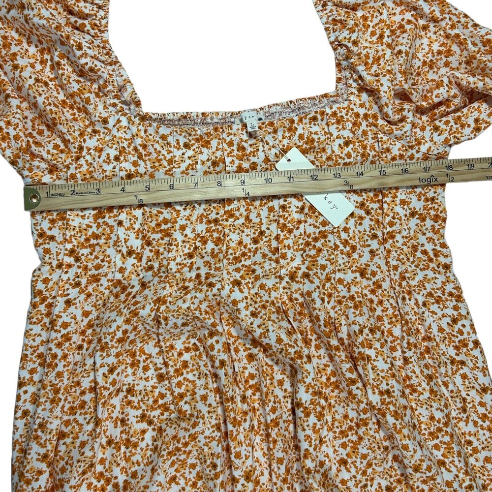 NWT Copper Key Floral Babydoll Dress Large Smocked Square Neck Long Sleeve Mini - Picture 5 of 11